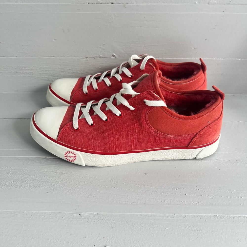 UGG Women's 11 Evera Canvas Leather Fur Lined Coral Color Sneakers 1000452